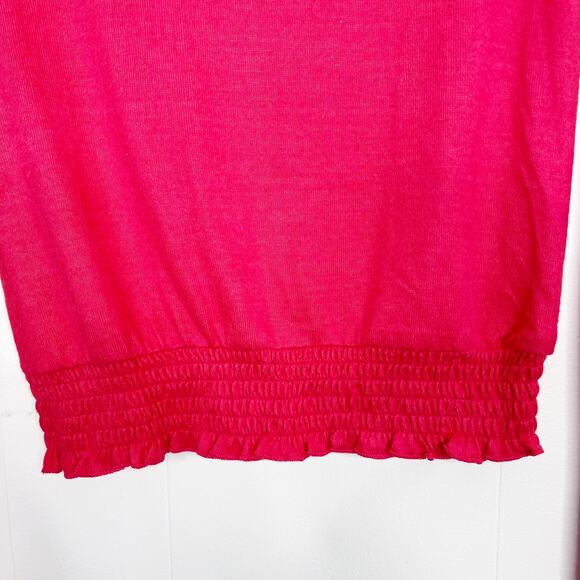 New SO Long Sleeve Super Cozy Smocked Tee Pink Strawberry Pop Cropped XSmall XS - Picture 5 of 10
